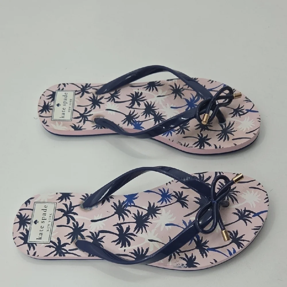 Kate Spade Navy and Pink Palm Sandals